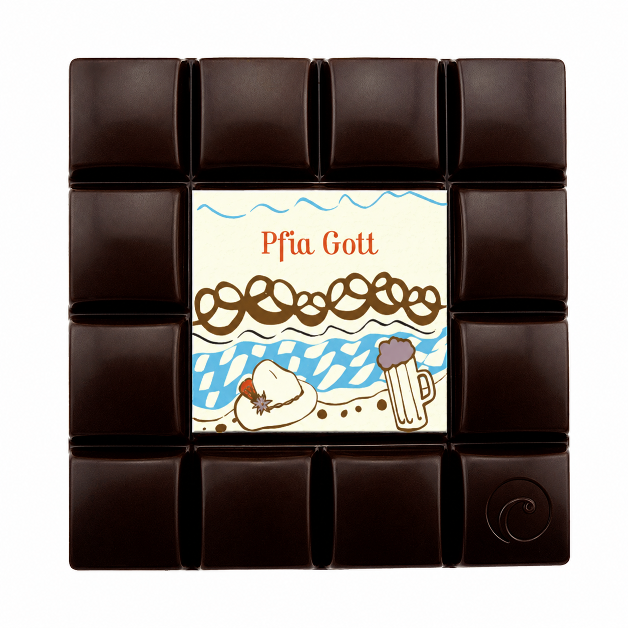 Motivtafel Edel Zartbitter - Pfia Gott - 85g Tafel