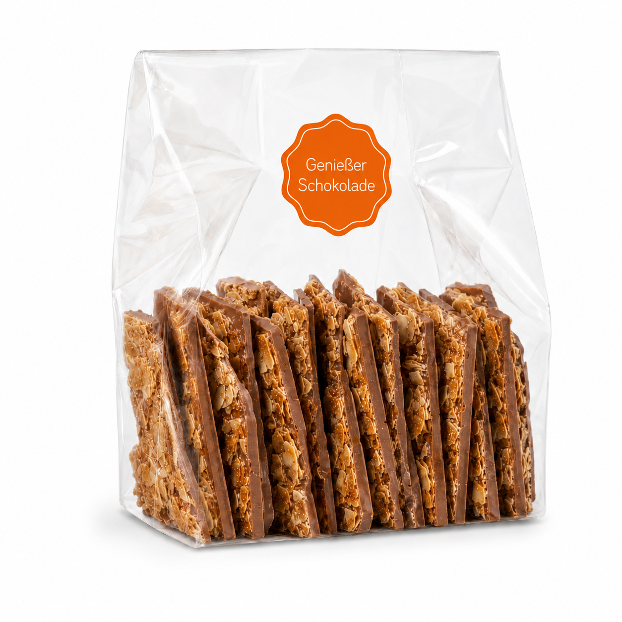 Bruchschokolade Florentiner in Vollmilch Schokolade