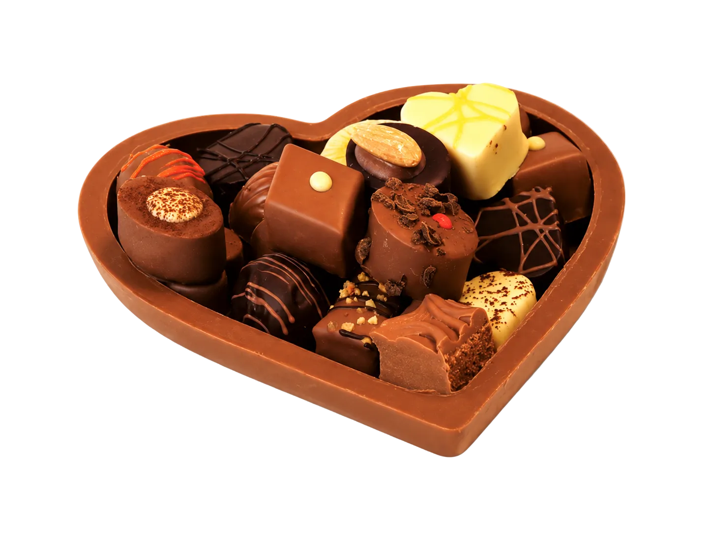Schokoladenherz mit feinsten Pralinen gefüllt – 90g