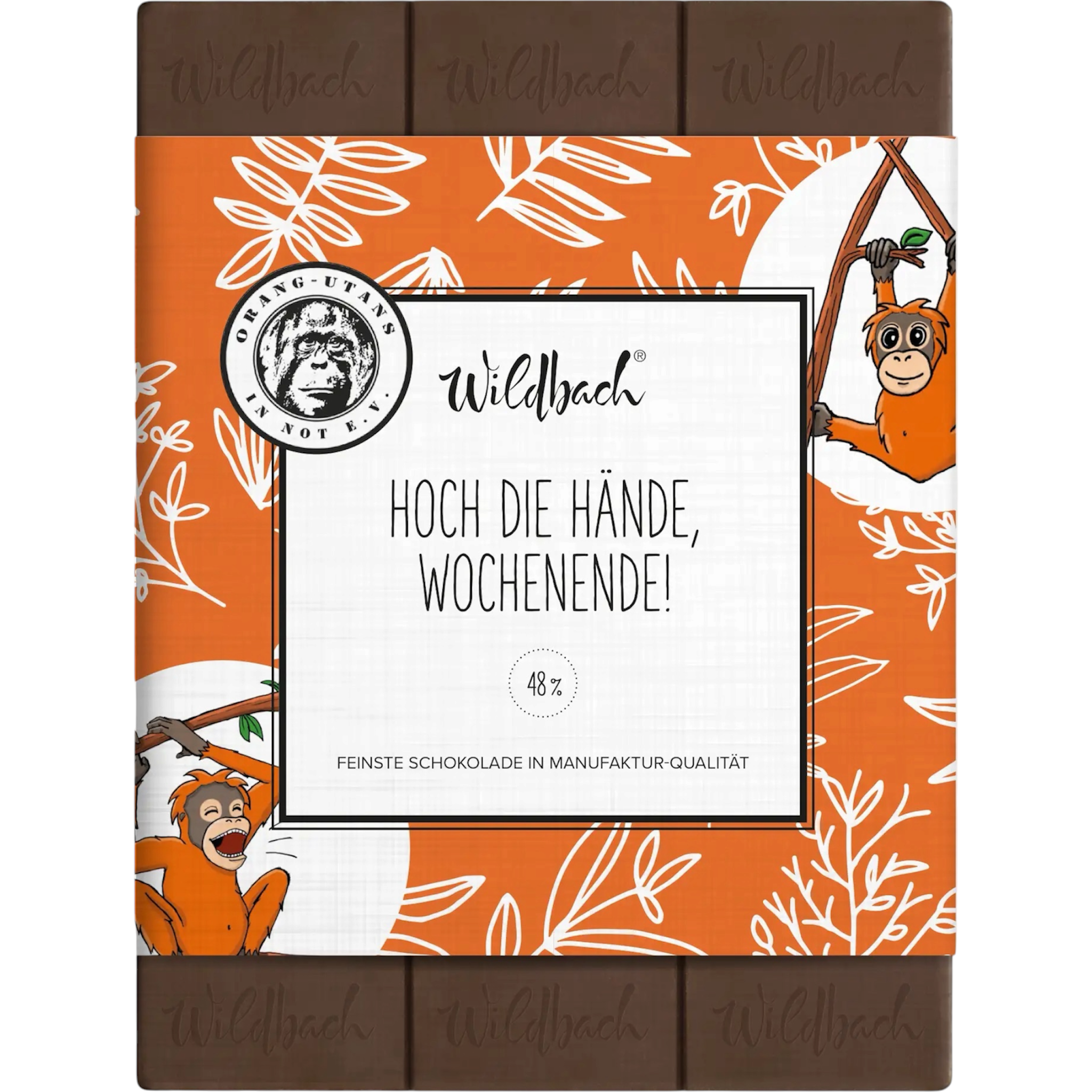Hoch die Hände, Wochenende! Dunkle Vollmilchschokolade Sonderedition Orang-Utans in Not e.V. - 70g Tafel