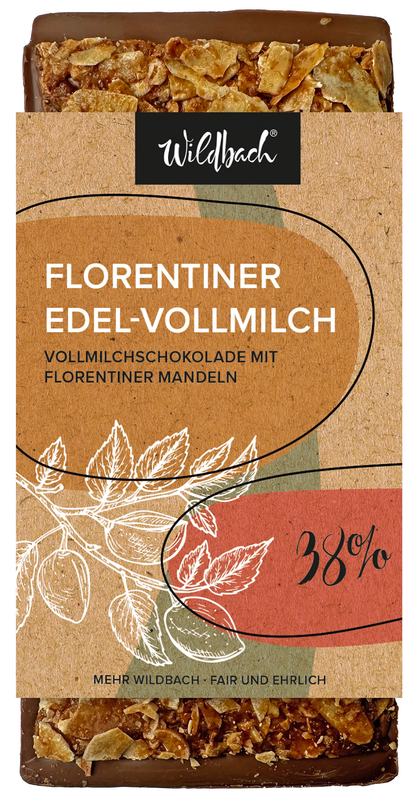 Wildbach Florentiner Vollmilchschokolade 38% – 90g Tafel