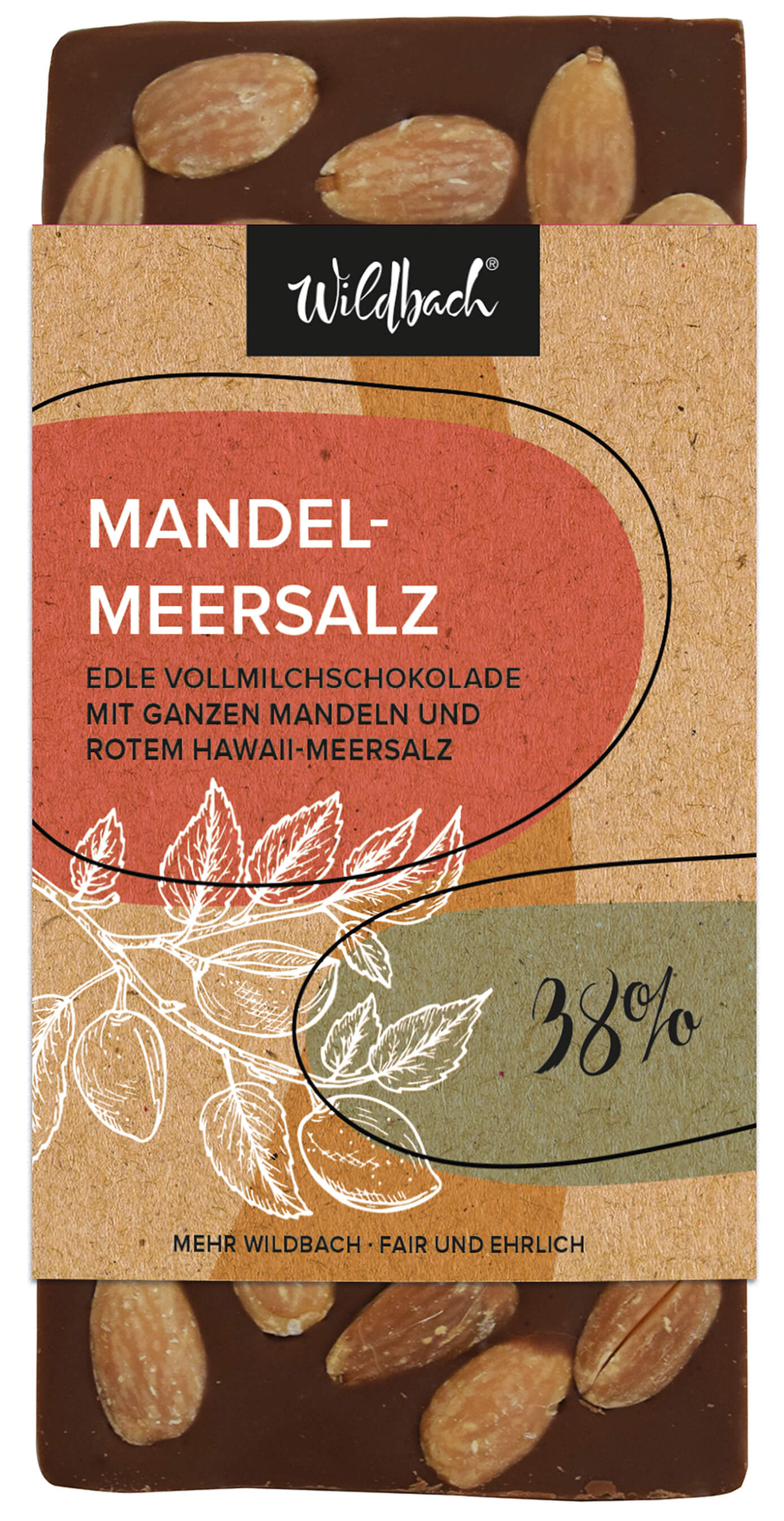 Wildbach Mandel-Meersalz Vollmilchschokolade 38% – 90g Tafel